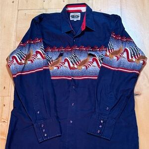 VINTAGE Cumberland Outfitters American Flag With Eagle Purple PearlSnap Shirt XL